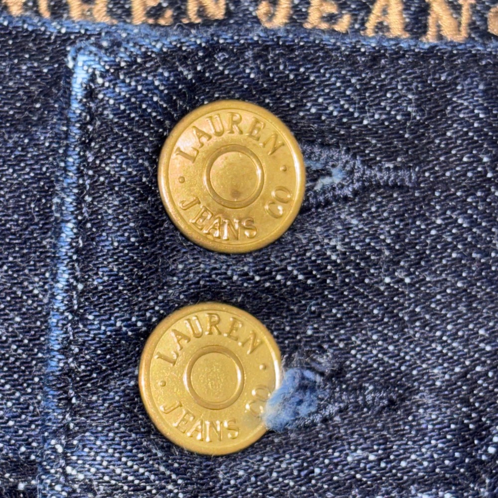 Lauren Ralph Lauren Women 16W Capri Jeans Dark Blue Gold Button Zip Preppy - Picture 2 of 7